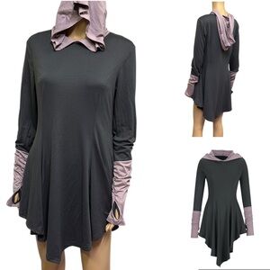 Source Unknown Asymmetrical Tunic Dress Top in Charcoal Gray with Mauve Accents